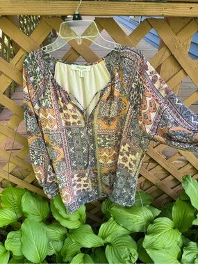 Harver and Blair Patchwork Peasant Blouse in Mustard, Cream and Navy